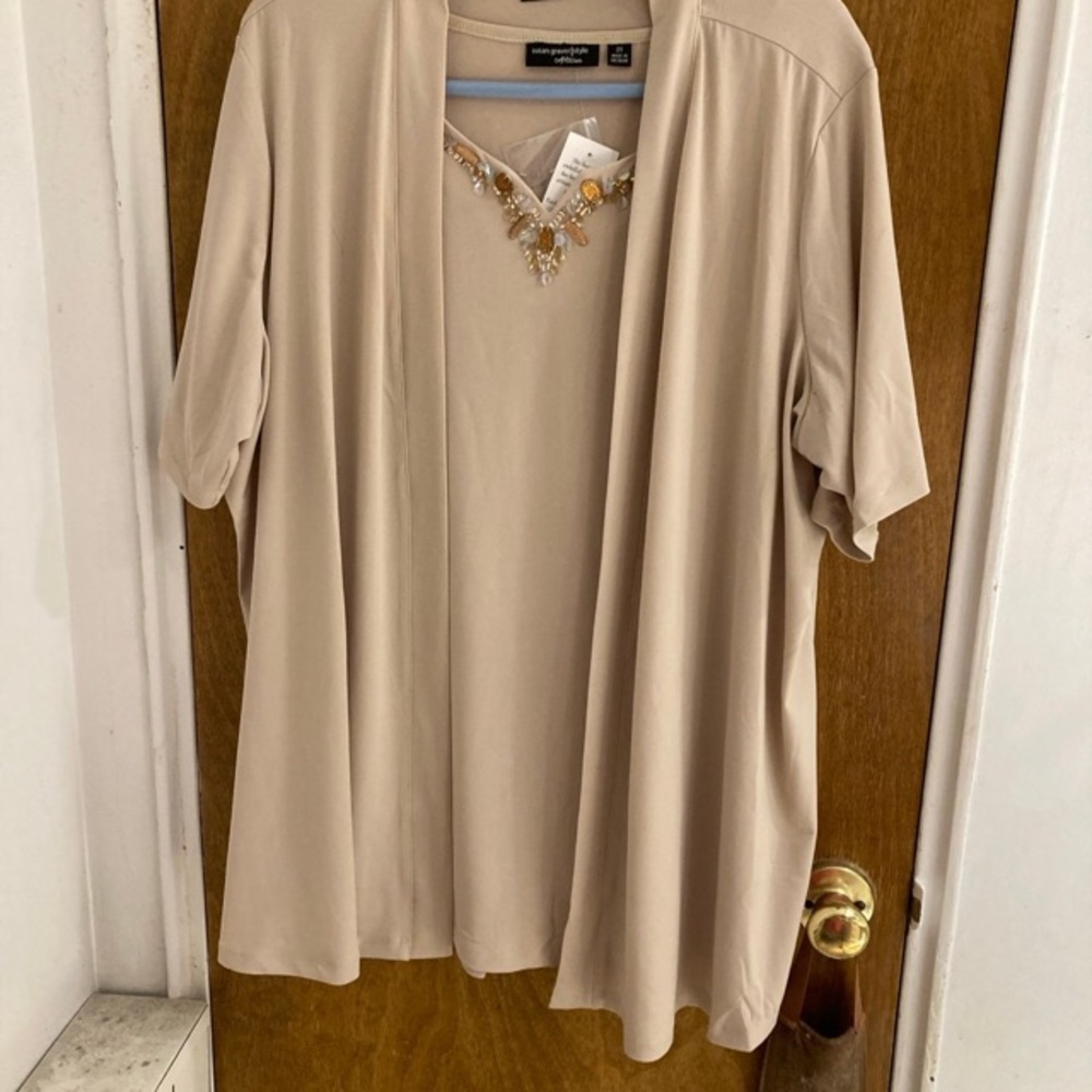 Susan Graver Liquid Knit Short Sleeve Cardigan & Sleevelress Tank